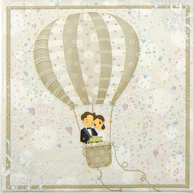Paper Napkin Honeymoon couple in love with balloons
