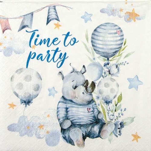 Paper Napkin cartoon party with hippopotamus blue