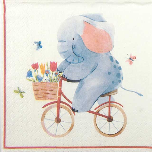 Paper Napkin Elephant on Bike with flower