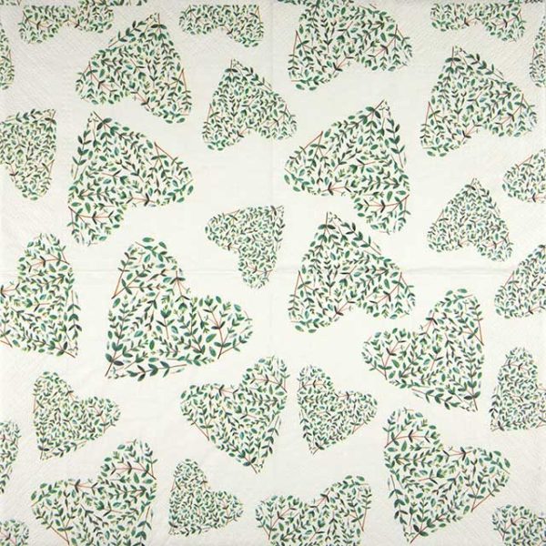 Paper Napkin Green Floral Hearts
