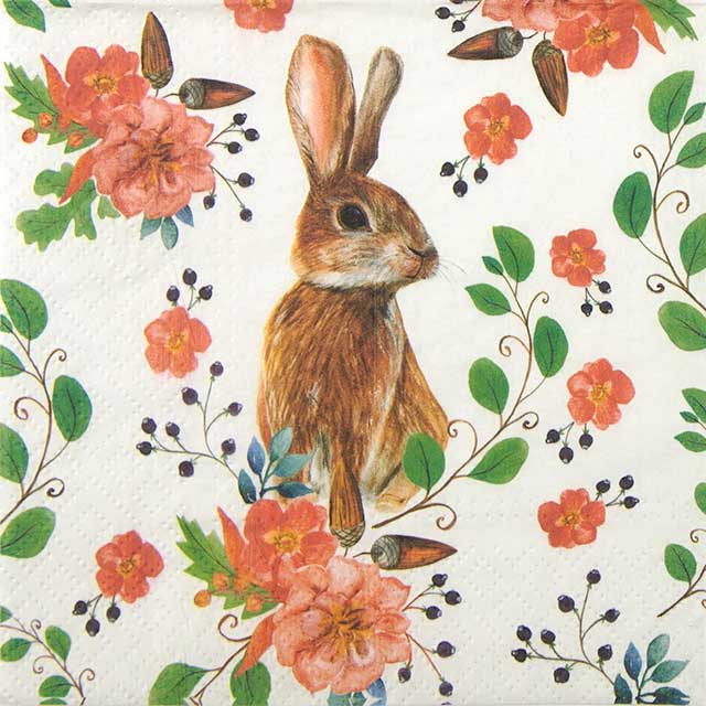 Paper Napkin Rabbit Berries and Flowers