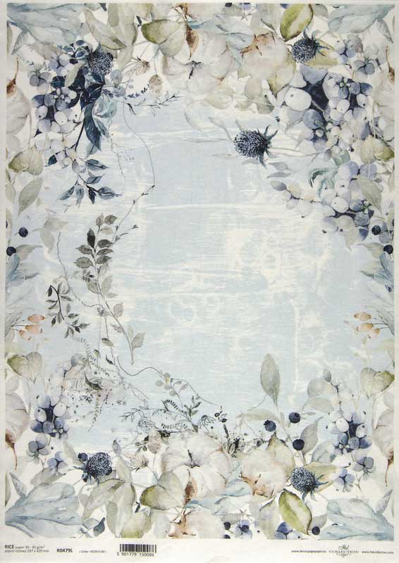 Rice Paper A/3 - White and Blue Flowers - R0479L