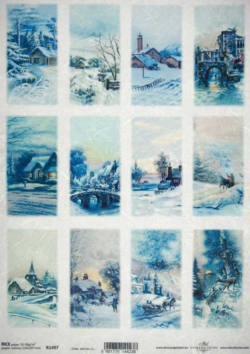 Rice Paper A/3 - Winter Landscape Cards blue - R0353L