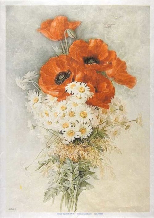 Rice Paper - Poppy and Daisy Bouquet