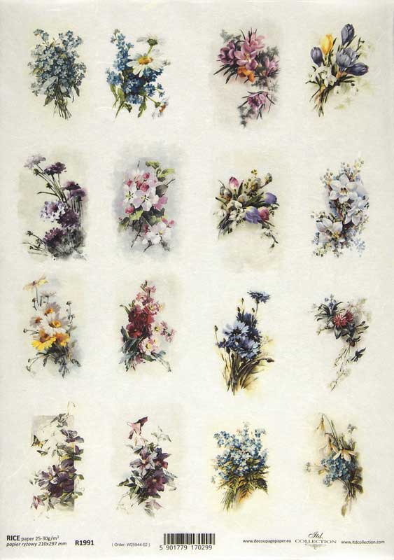 A/4 ITD Rice Paper for Decoupage - Spring Flower Collection - R1991