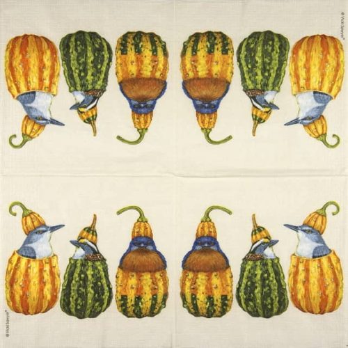 Paper Napkin birds in pumpkins