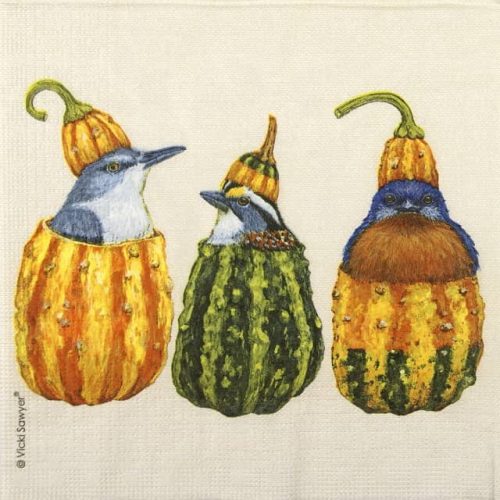 Paper Napkin birds in pumpkins