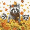 Paper Napkin raccoons with autumn leaves