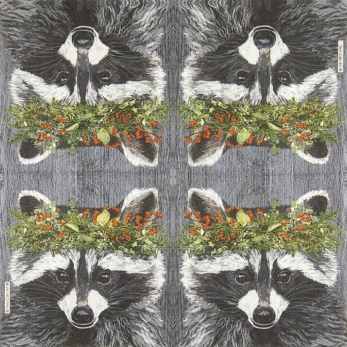 Paper Napkin: Winter Berry Raccoon