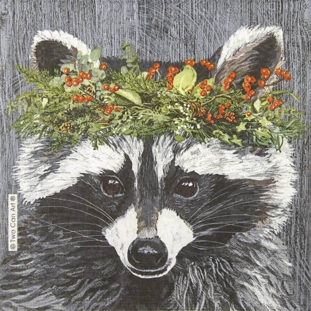 Paper Napkin: Winter Berry Raccoon