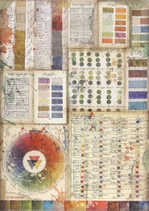 Stamperia Rice Paper A4 - Atelier Des Arts - Pantone Charts DFSA4552