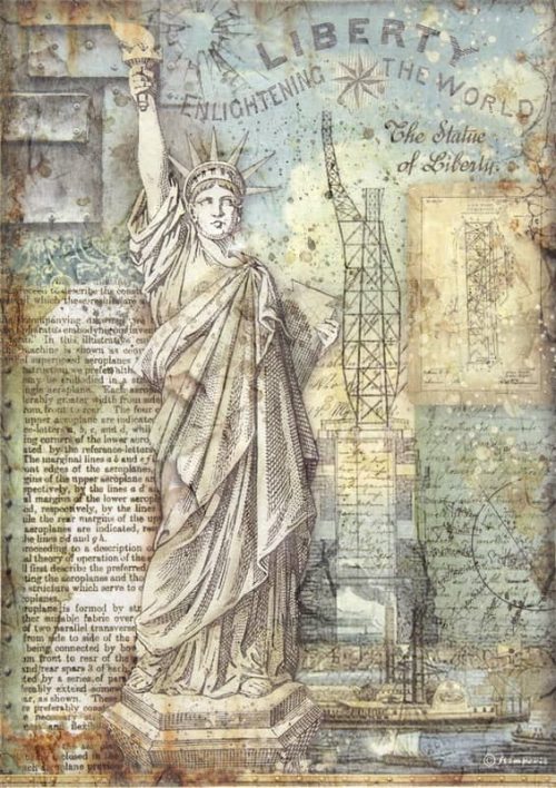 Stamperia A4 Rice Paper - Sir Vagabond Aviator - Statue of Liberty