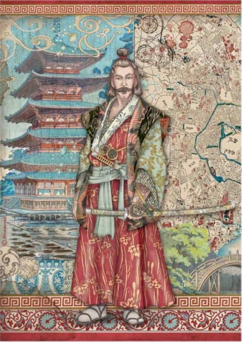 Stamperia Rice Paper A/4 - Sir Vagabond in Japan - Samurai - DFSA4613