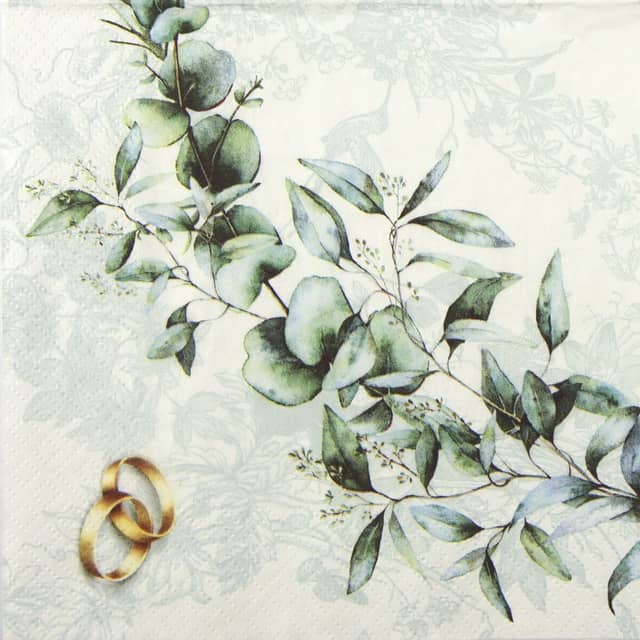 Paper Napkin eucalyptus branches with wedding rings