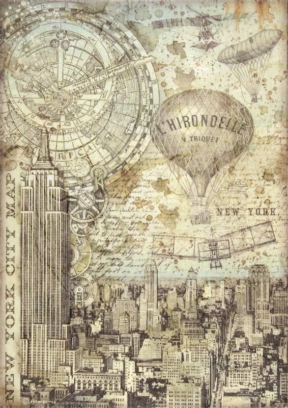 Stamperia A4 Rice Paper - Sir Vagabond Aviator - New York City Map