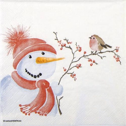 Paper Napkin Snowman and Bird On Twig