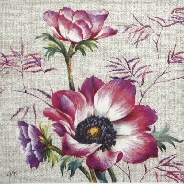 Paper Napkin purple flower on grey background