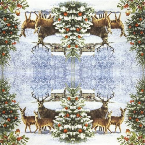 Paper Napkin Three Deers at Christmas