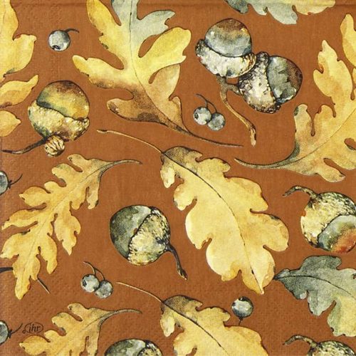 Paper Napkin Acorns and Leaves brown