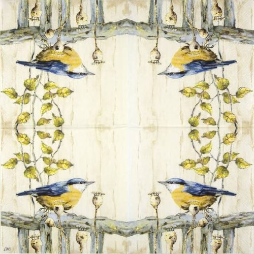Paper Napkin blue tit on the fence