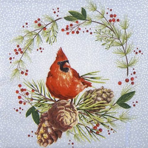 Paper Napkin - Winter Cardinal Wreath
