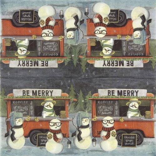 Paper Napkin Funny Christmas on Wheels
