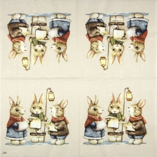 Paper Napkin singing Christmas bunnies cream
