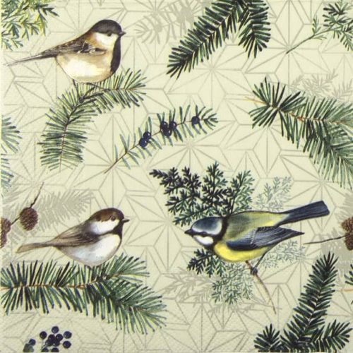 Paper Napkin Winter birds sage