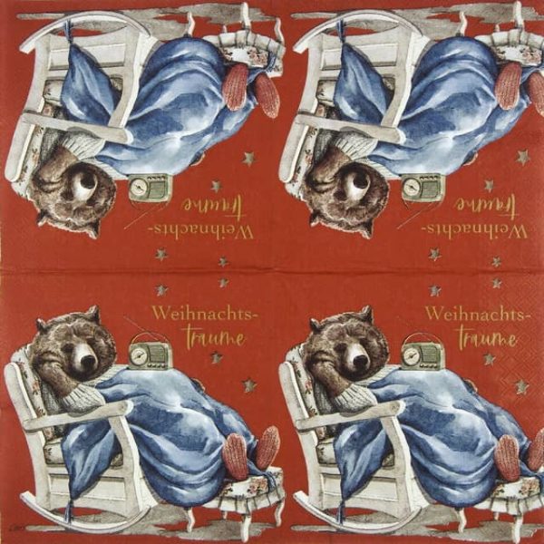 Paper Napkin sleeping Christmas bear red