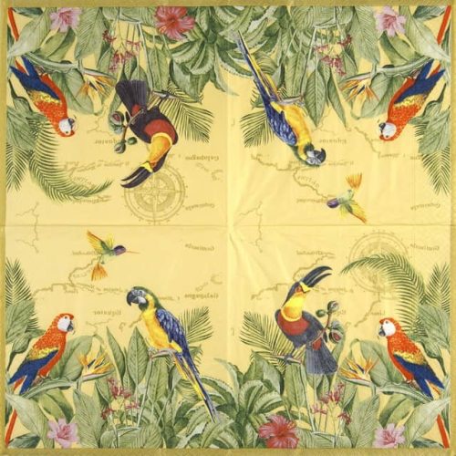 Paper Napkin Parrots in a garden