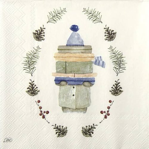 Paper Napkin fairy with Christmas presents cream blue