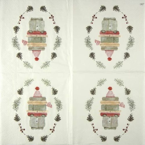 Paper Napkin fairy with Christmas presents cream red