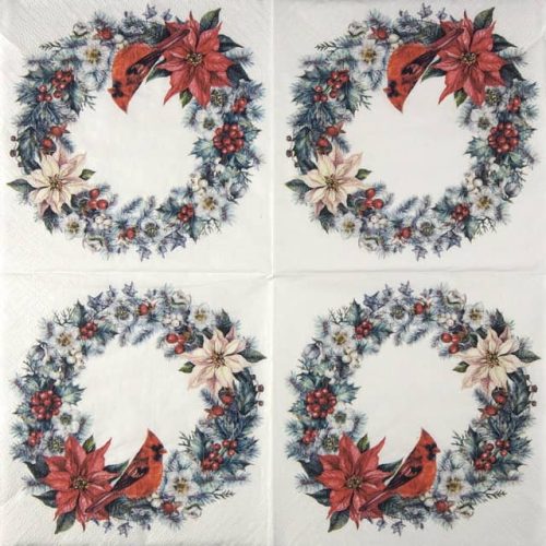 Paper Napkin Christmas wreath with bird