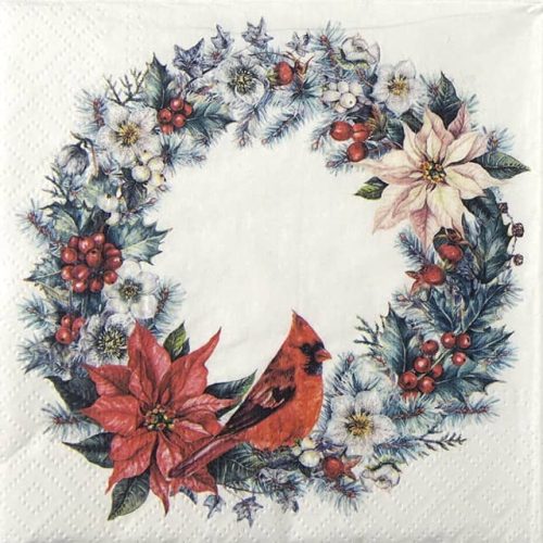 Paper Napkin Christmas wreath with bird