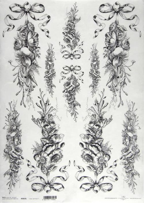 Rice Paper Decoupage A/3 - Flower Garland black - R0850L