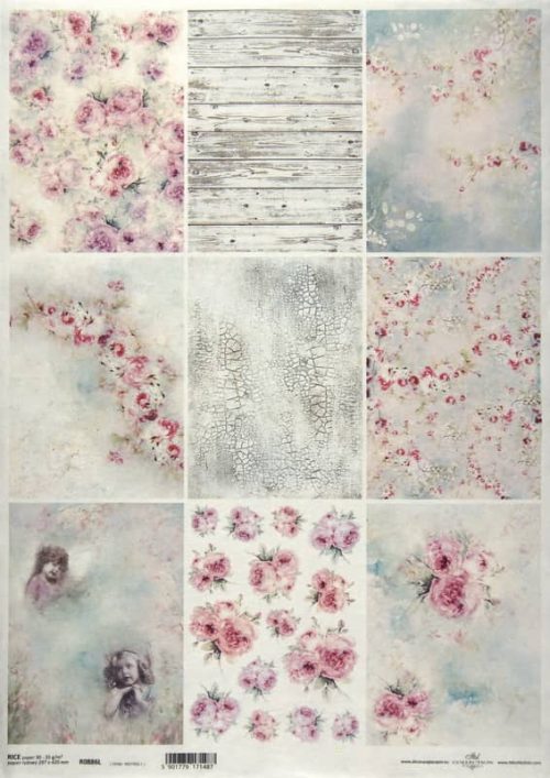 Rice Paper Decoupage A/3 - Pink Roses Cards