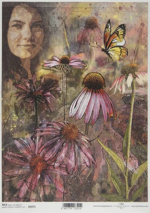 Rice Paper Decoupage Painted Coneflower