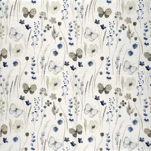 Paper Napkin - Delicate Flowers with Butterflies navy