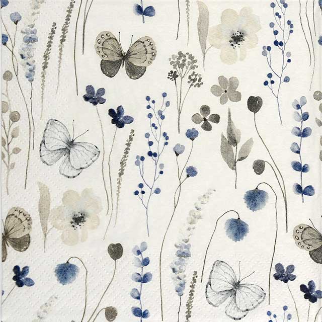 Paper Napkin - Delicate Flowers with Butterflies navy