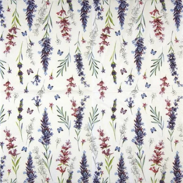 Paper Napkin Stems of lavender flowers on white