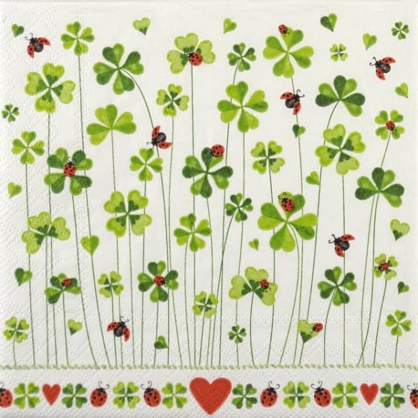 Paper Napkin four-leaf clovers and ladybirds