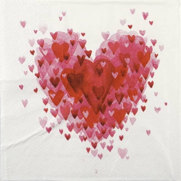 Single Decoupage Napkin - Heart of Hearts Red