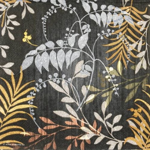 Single Decoupage Napkin - Luxury Leaves Black