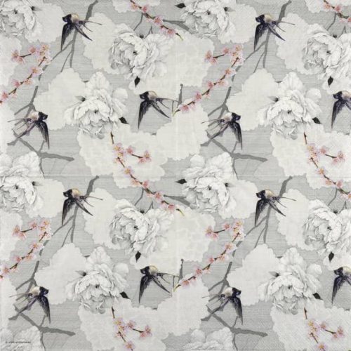 Paper Napkin Oriental Flowers Grey