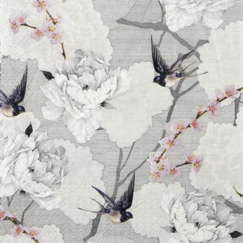 Paper Napkin Oriental Flowers Grey