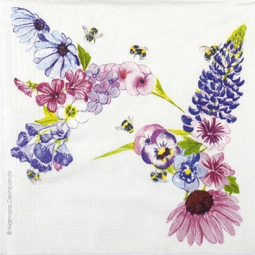 Cocktail Decoupage Napkin - Namrata Deshpande: Hummingbird Fleurettes