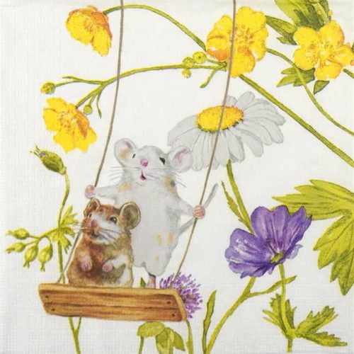 Paper Napkin mouse hamster in a flower garden