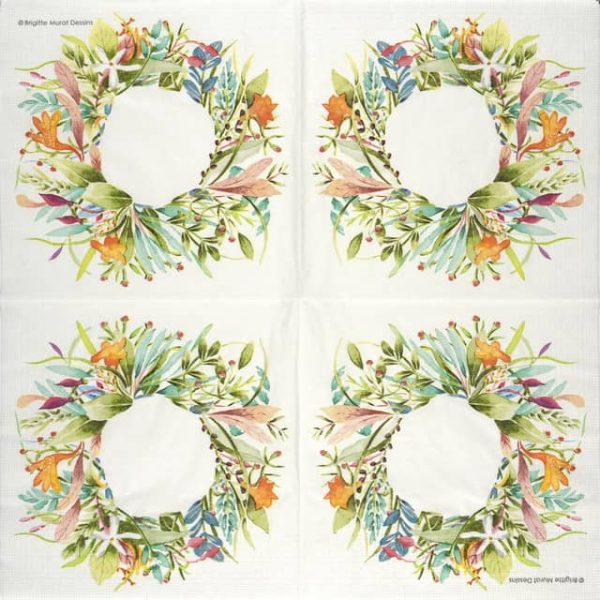 Paper Napkin Aquarelle Flower Wreath