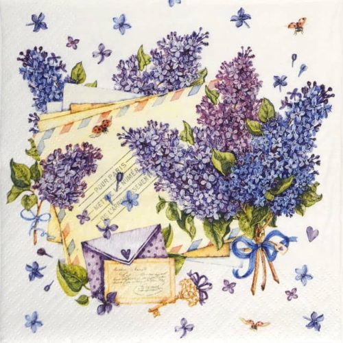 Paper Napkin - Lettres and lilac flowers