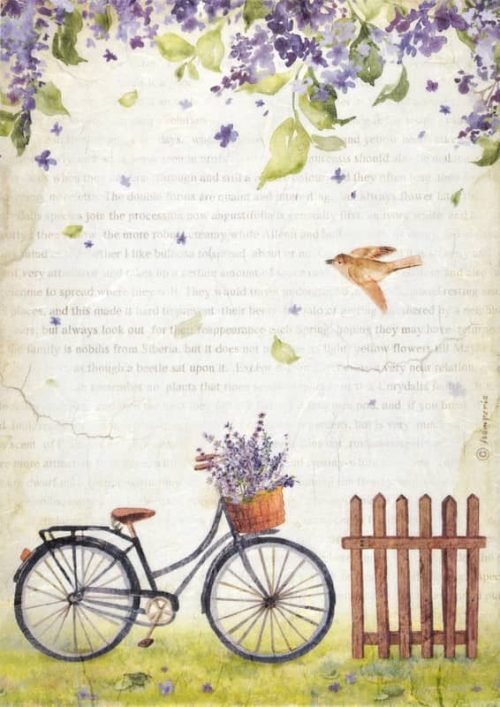 Stamperia Rice Paper A4 - Create Happiness Welcome Home bicycle DFSA4744